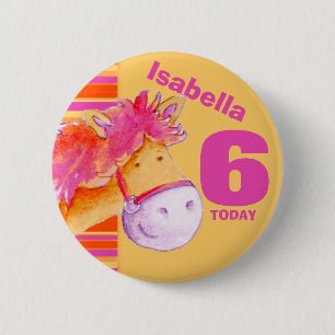 Bouton badge d'anniversaire 6 ans de poney cheval