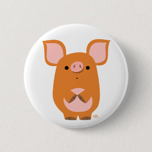 Bouton badge de cochon de dessin animé timide