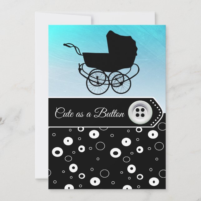 Bouton bleu et noir Boy Baby Shower Invitations (Devant)
