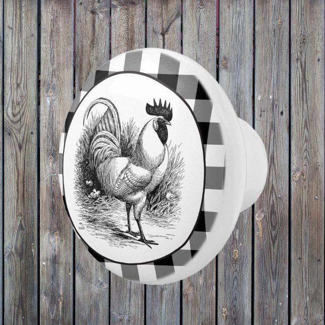 Bouton de chèque blanc noir du coq de pays (Créateur téléchargé)