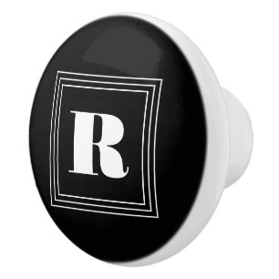 Bouton De Porte En Céramique 3 monogramme de cadre   Noir et blanc
