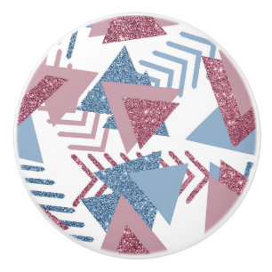 Bouton De Porte En Céramique 80s Abstrait lunaire   Dusty Mauve rose et bleu