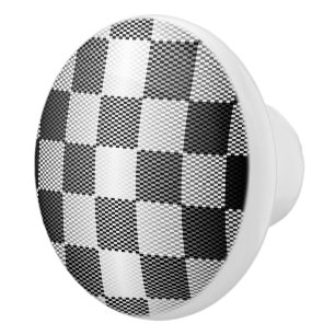 Bouton De Porte En Céramique À damiers géométrique en noir et blanc