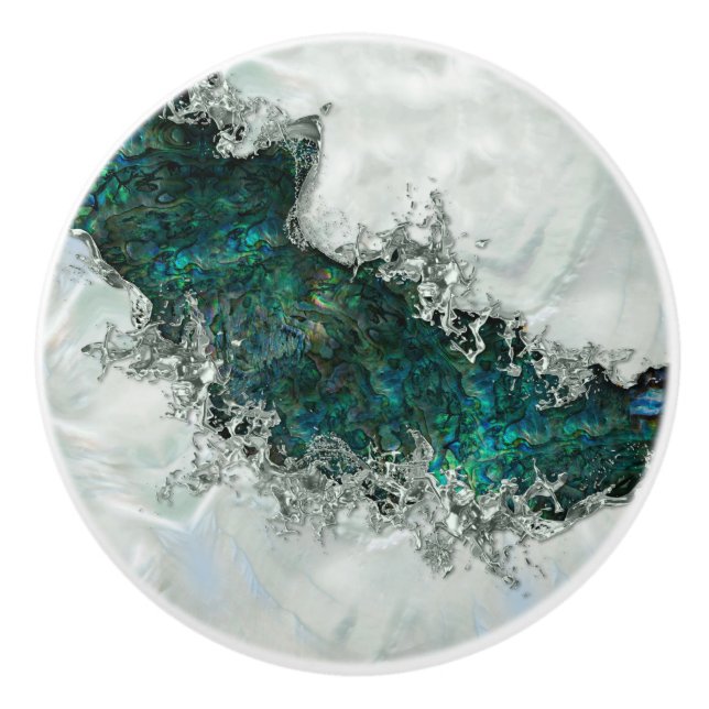 Bouton De Porte En Céramique Abalone Shell Pearl et Argent 1 (Devant)