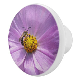 Bouton De Porte En Céramique Abeille sur fleur violette