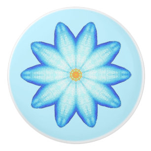 Bouton De Porte En Céramique Abstrait Bleu Lotus Peinture Fleur Ceramic Knob
