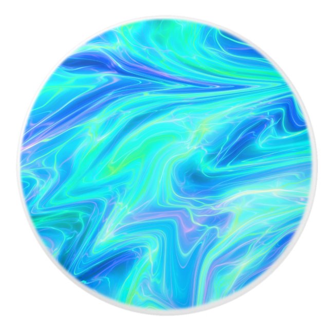 Bouton De Porte En Céramique Abstrait bleu turquoise (Devant)