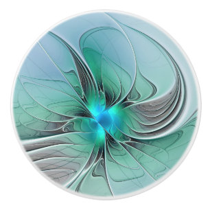 Bouton De Porte En Céramique Abstrait De Bleu, Art Fractal Moderne