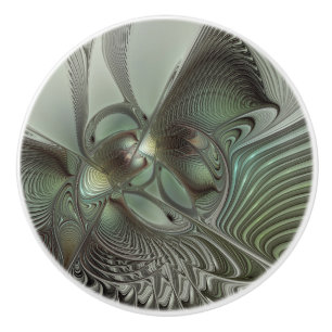 Bouton De Porte En Céramique Abstrait Olive Sage Green Grey Fractal Art Imagina