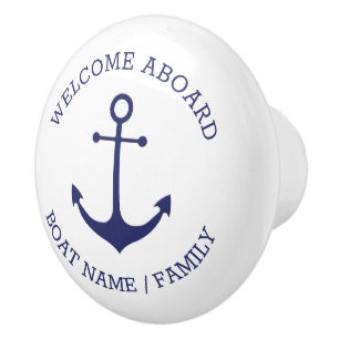 Bouton De Porte En Céramique Accueil personnalisé à bord ancre nautique bleu bl