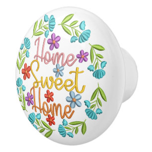 Bouton De Porte En Céramique Accueil Sweet Home Citation Belle couleur Fleurs