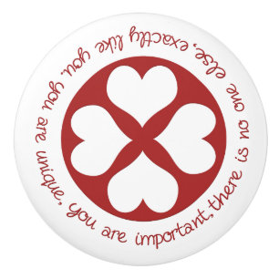 Bouton De Porte En Céramique affirmation positive Vous êtes Unique Coeurs rouge