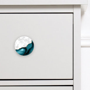 Bouton De Porte En Céramique Agate Turquoise dorée Marbre blanc