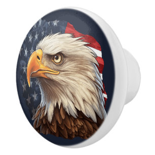 Bouton De Porte En Céramique Aigle à drapeau américain