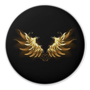 Bouton De Porte En Céramique Ailes d'Ange d'or sur arrière - plan noir
