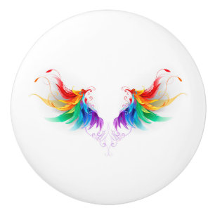 Bouton De Porte En Céramique Ailes fluffy arc-en-ciel