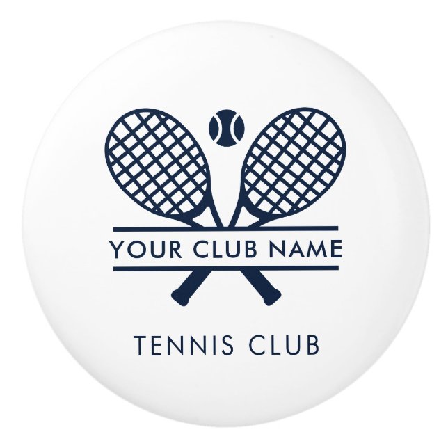 Bouton De Porte En Céramique Ajouter Votre Nom Club Tennis Team Navy Blue (Devant)