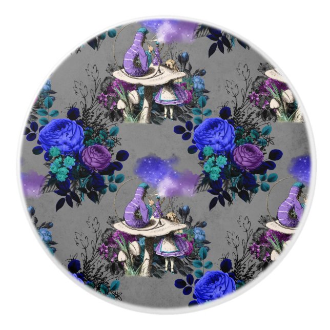 Bouton De Porte En Céramique Alice au pays des merveilles Fleurs de la chenille (Devant)