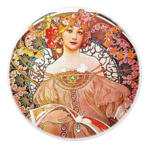 Bouton De Porte En Céramique Alphonse Mucha Daydream Floral Vintage Art Nouveau