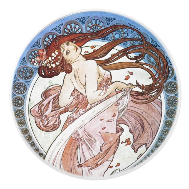 Bouton De Porte En Céramique Alphonse Mucha déesse (Devant)