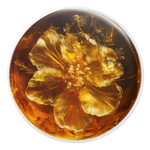 Bouton De Porte En Céramique Amber Flower Nature Motif