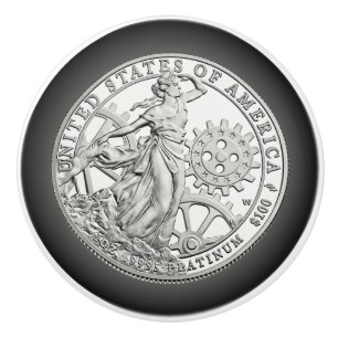 Bouton De Porte En Céramique American Platinum Liberty Coin ~ Reverse 2013 ~