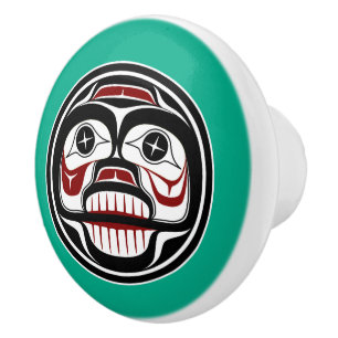 Bouton De Porte En Céramique Amérindien Noir Haida Art Peau de pleurs