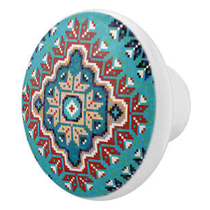 Bouton De Porte En Céramique Amérindiens Navajo Mosaic Motif