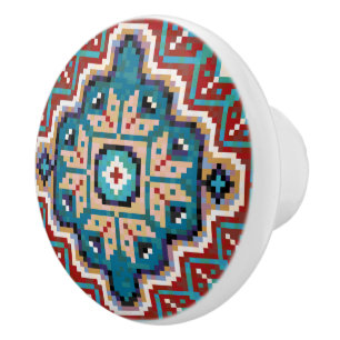 Bouton De Porte En Céramique Amérindiens Navajo Mosaic Motif