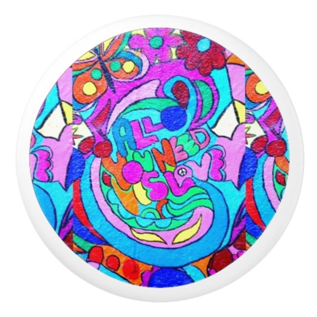 Bouton De Porte En Céramique amour super hippie (Devant)