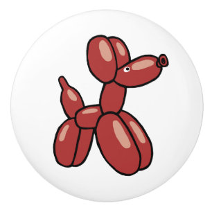 Bouton De Porte En Céramique Amusant ballon rouge dessin animal chien
