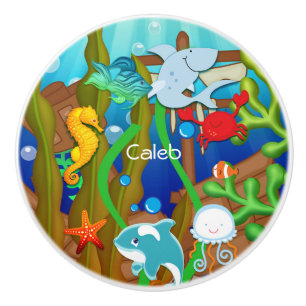 Bouton De Porte En Céramique Amusement sous la mer Poisson Chambre d'enfants En