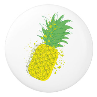 Bouton De Porte En Céramique Ananas Moderne Graphisme Jaune Vert Ensoleillé
