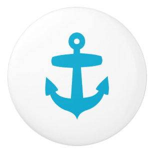 Bouton De Porte En Céramique Ancre bleue - océan nautique de mer de marin