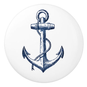 Bouton De Porte En Céramique Ancre de bleu marine
