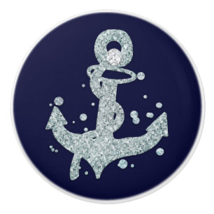 Bouton De Porte En Céramique Ancre de diamant nautique Bling Glam Plage Chic