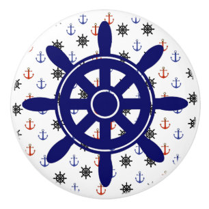 Bouton De Porte En Céramique Ancre et roue Nautique Thème Armoire Knob