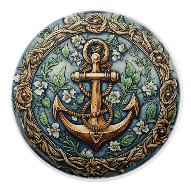 Bouton De Porte En Céramique Ancres Aweigh Ceramic Knob (Devant)
