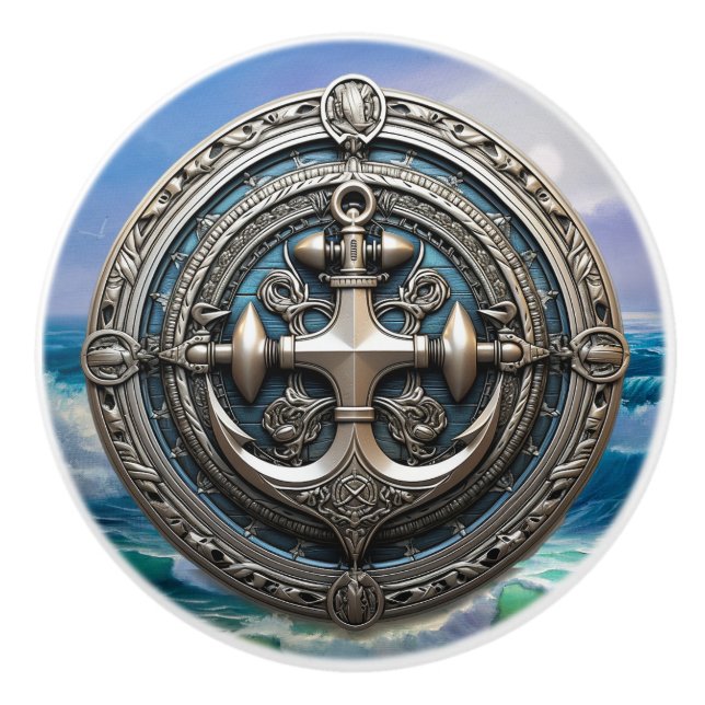 Bouton De Porte En Céramique Ancres Aweigh Ceramic Knob (Devant)