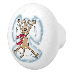 Bouton De Porte En Céramique Ange de neige Chien Amusant mignon Noël Vacances a
