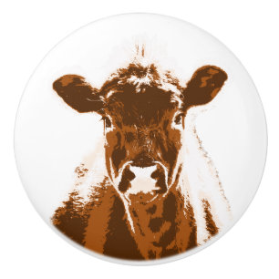 Bouton De Porte En Céramique Animal de ferme Brown de vache