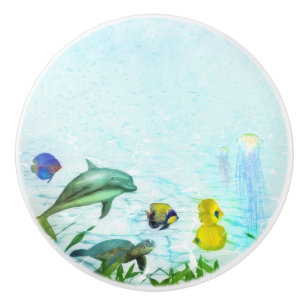 Bouton De Porte En Céramique Animaux Marins Plage Aquarelle Personnalisé