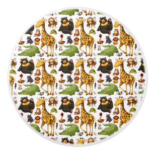 Bouton De Porte En Céramique Animaux mignons de jungle d'amusement