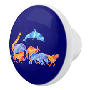 Bouton De Porte En Céramique Animaux sauvages qui courent ensemble aquarelle co