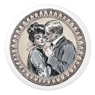 Bouton De Porte En Céramique Antique Couple Romance Mariage Amour Vintage