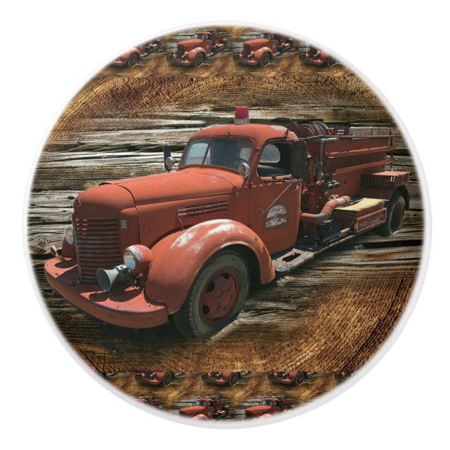 Bouton De Porte En Céramique Antique Fire Truck Vintage Fire (Devant)