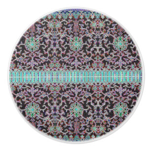 Bouton De Porte En Céramique Antique orientale motif floral violet brun turquoi