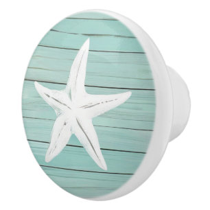Bouton De Porte En Céramique Aqua Blue Starfish Sea Star Faux Wood Drawer knowe