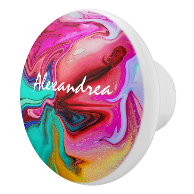 Bouton De Porte En Céramique Aquarelle Abstraite rose moderne Personnaliser (Droite)