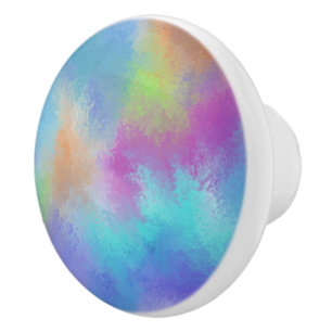 Bouton De Porte En Céramique Aquarelle arc-en-ciel Iridescente Holi Abstraction